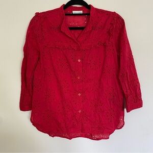 Scanlan Theodore Red Eyelet Button Down Blouse